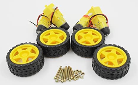 DC BO Motor Kit- (100RPM) with Soldered Wires = 4 Qty, Smart Car Robot Gear for Arduino (BO Motor with Wheel Pair of 4) - Image 3