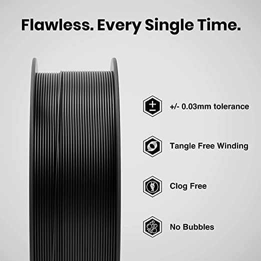 PLA+ 3D Printer Filament, 1.75mm, Dimensional Accuracy +/- 0.03 mm, 1 kg Spool (2.2 lbs), Compatible with Most FDM Printers (Black) - Image 2