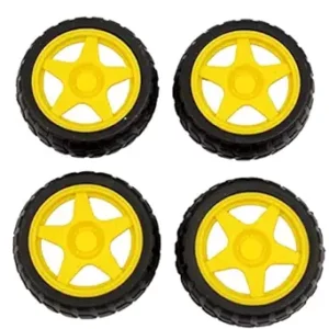 65mm Robot Wheel-Reinforced Nylon-Sturdy Rubber-Increased Friction-Durable Rubber Tire-For BO Motors-Black And Yellow-Pack Of 4