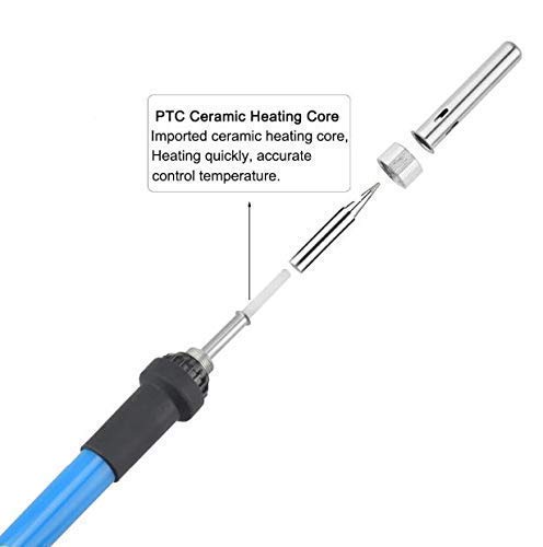 60W 220V Temperature Adjustable Electric Welding Solder Soldering Iron Rework Station Handle Heat Pencil Tool -Blue (Soldering Iron With Bits) - Image 8