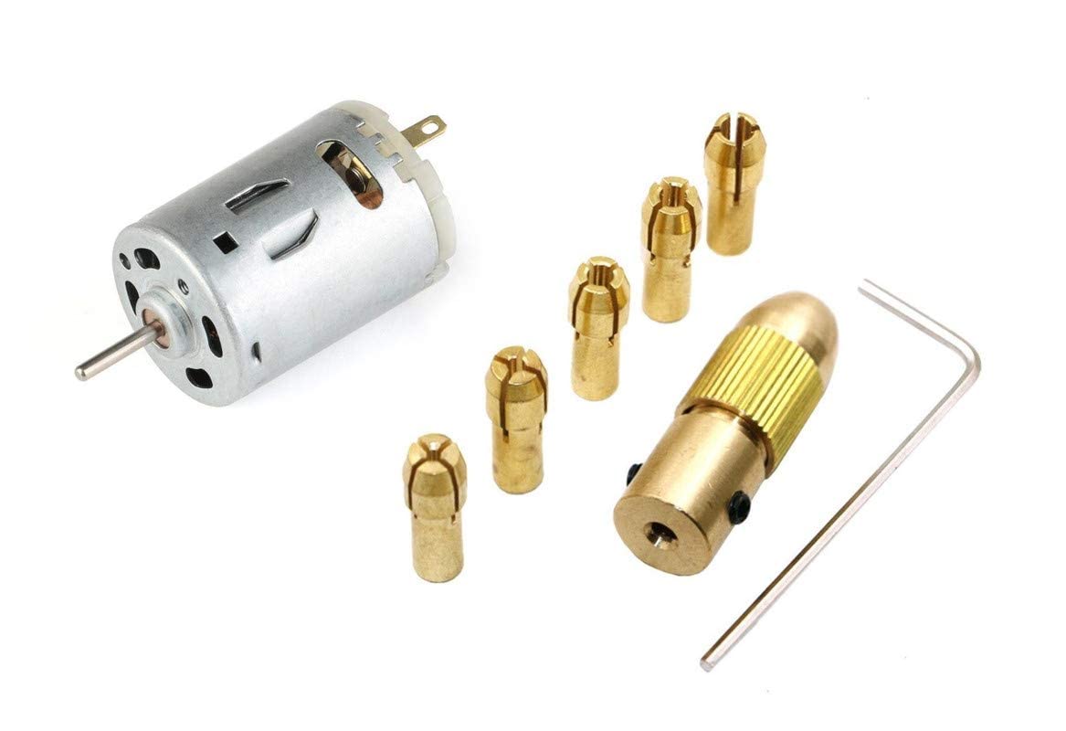 385 DC Motor Large Torque DC 12V 10000RPM Motor for Blower/Hot Air Gun/Small Electric Drill Motor Handmade DIY with 7PCS 2mm/2.35mm/3.17mm Electric Drill Chuck Set