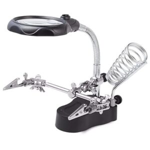 Helping Hand Magnifier Soldering Stand with 2 LED lights for PCB Soldering Work (35X / 12X 65mm / 17mm Lens, Dual-Mode)