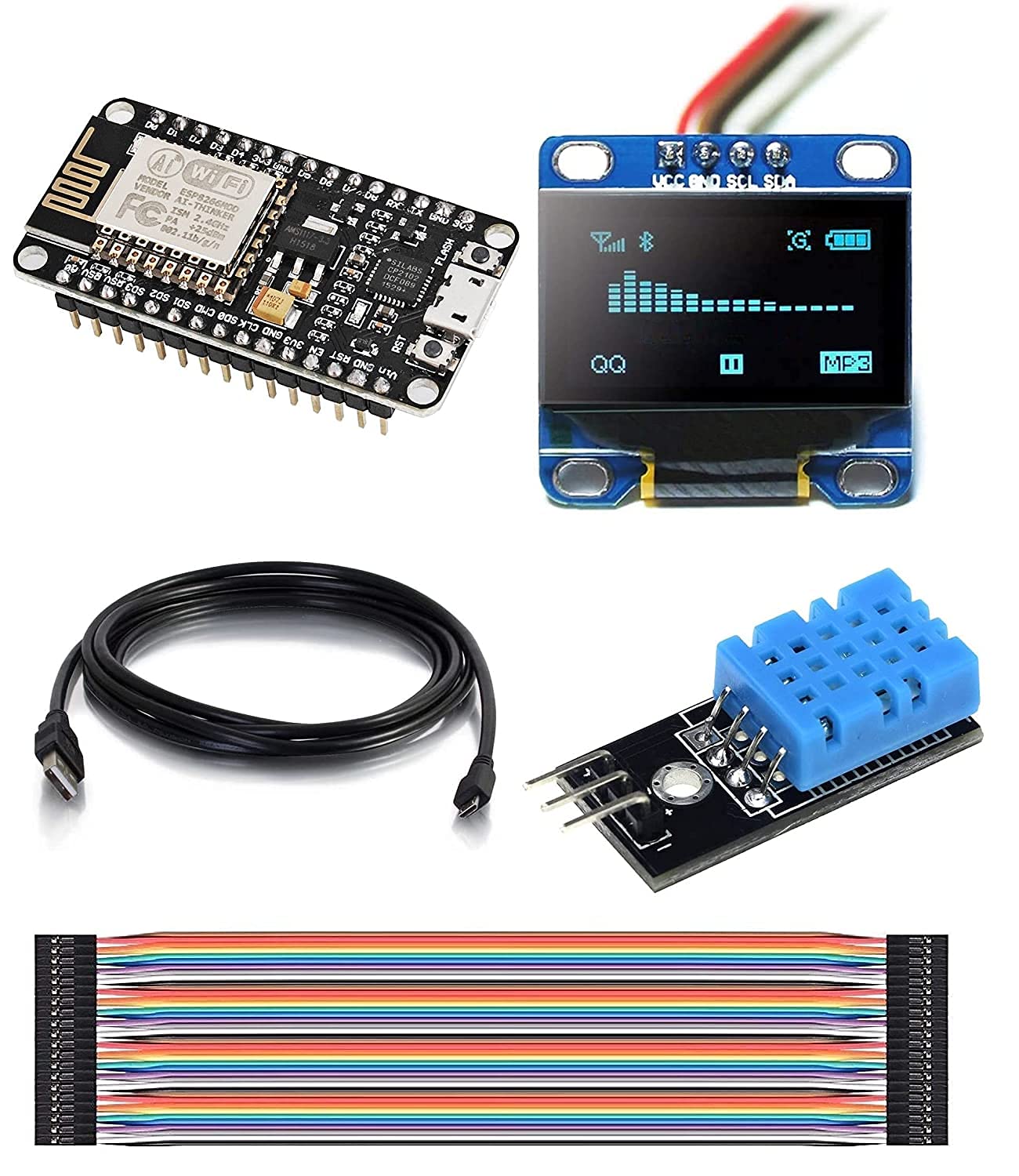 IoT Kit compatible with Arduino IDE /ESP8266 Starter Kit/Weather Station Kit with ESP8266 Development Board, 0.96" OLED, DHT11 Temperature and Humidity Sensor, onnecting cables and wires